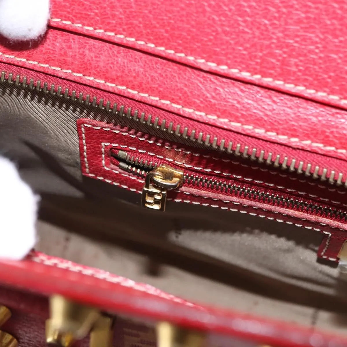 Fendi Studded Handle Canvas Red Canvas Handbag (Pre-Owned)