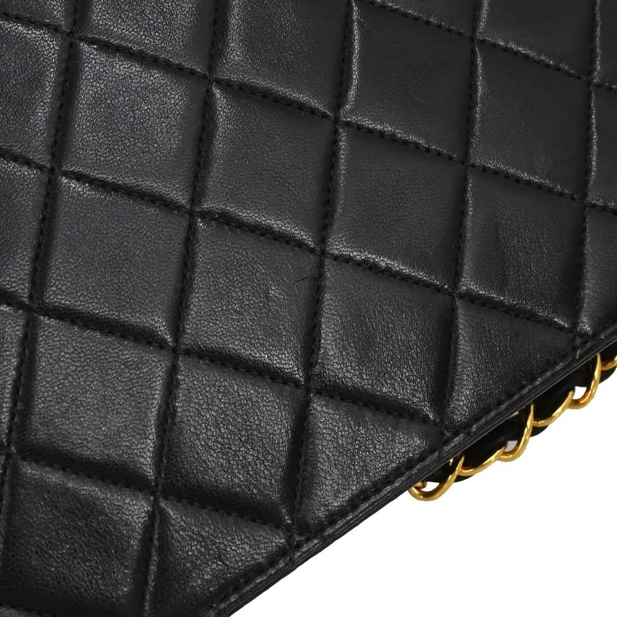 Chanel Vintage Full Flap Quilted Lambskin Black Leather Shoulder Bag Bag (Pre-Owned)