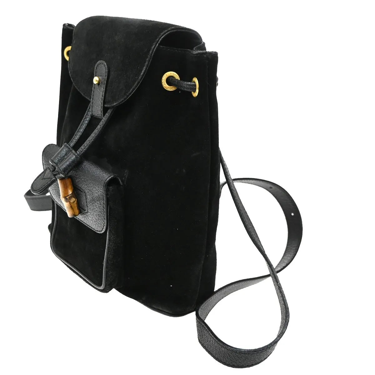 Gucci Vintage Bamboo Suede Black Suede Backpack Bag (Pre-Owned)