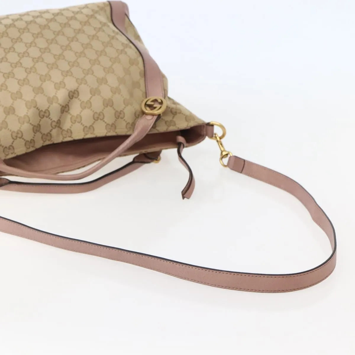 Gucci Vintage Interlocking G Canvas And Leather Beige Canvas Handbag (Pre-Owned)