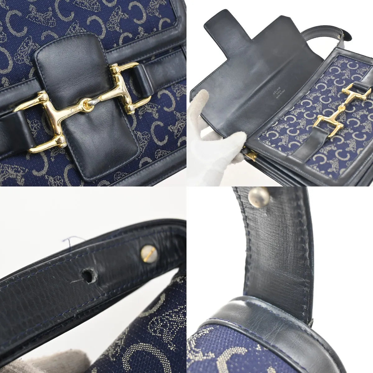 Celine Horse Carriage Canvas And Leather Navy Canvas Shoulder Bag Bag (Pre-Owned)