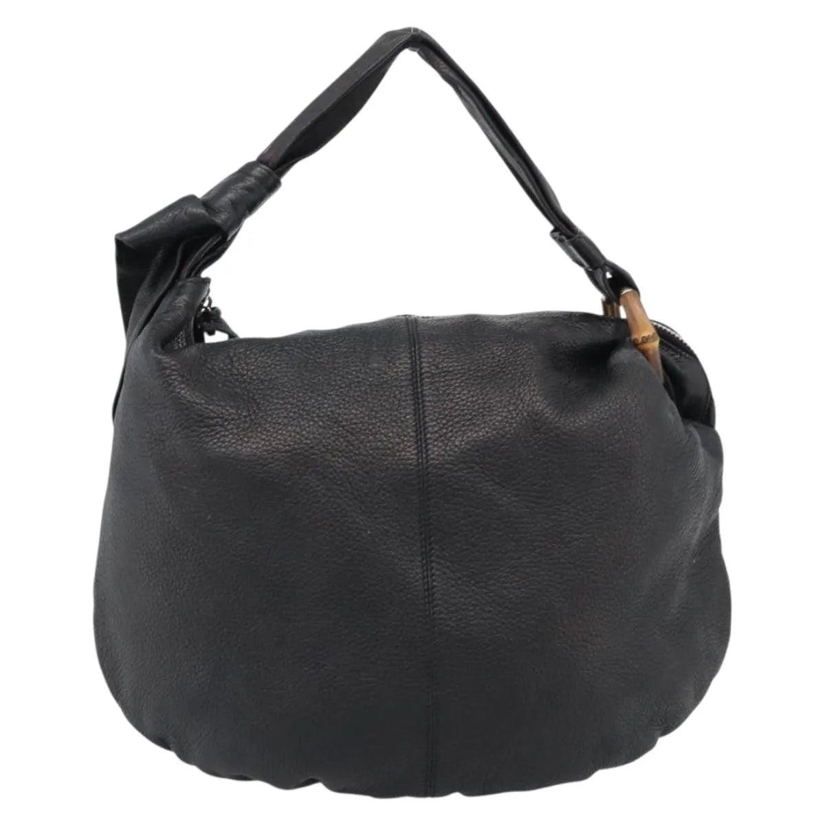Gucci Vintage Bamboo Shoulder Nylon Black Leather Handbag (Pre-Owned)