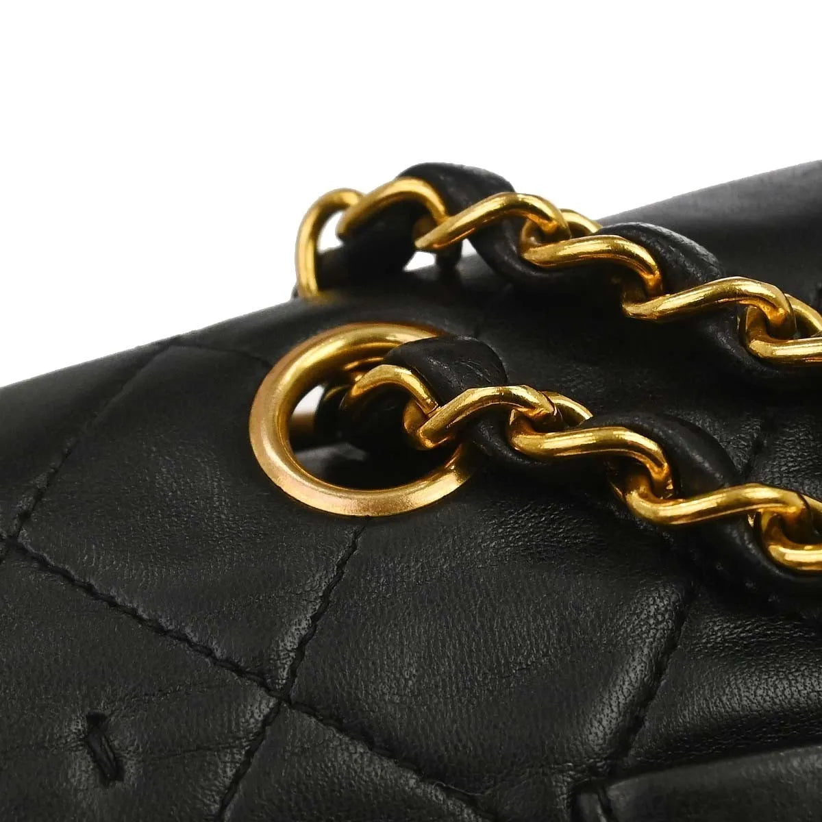 Chanel Vintage Square Classic Single Flap Quilted Lambskin Black Leather Handbag (Pre-Owned)