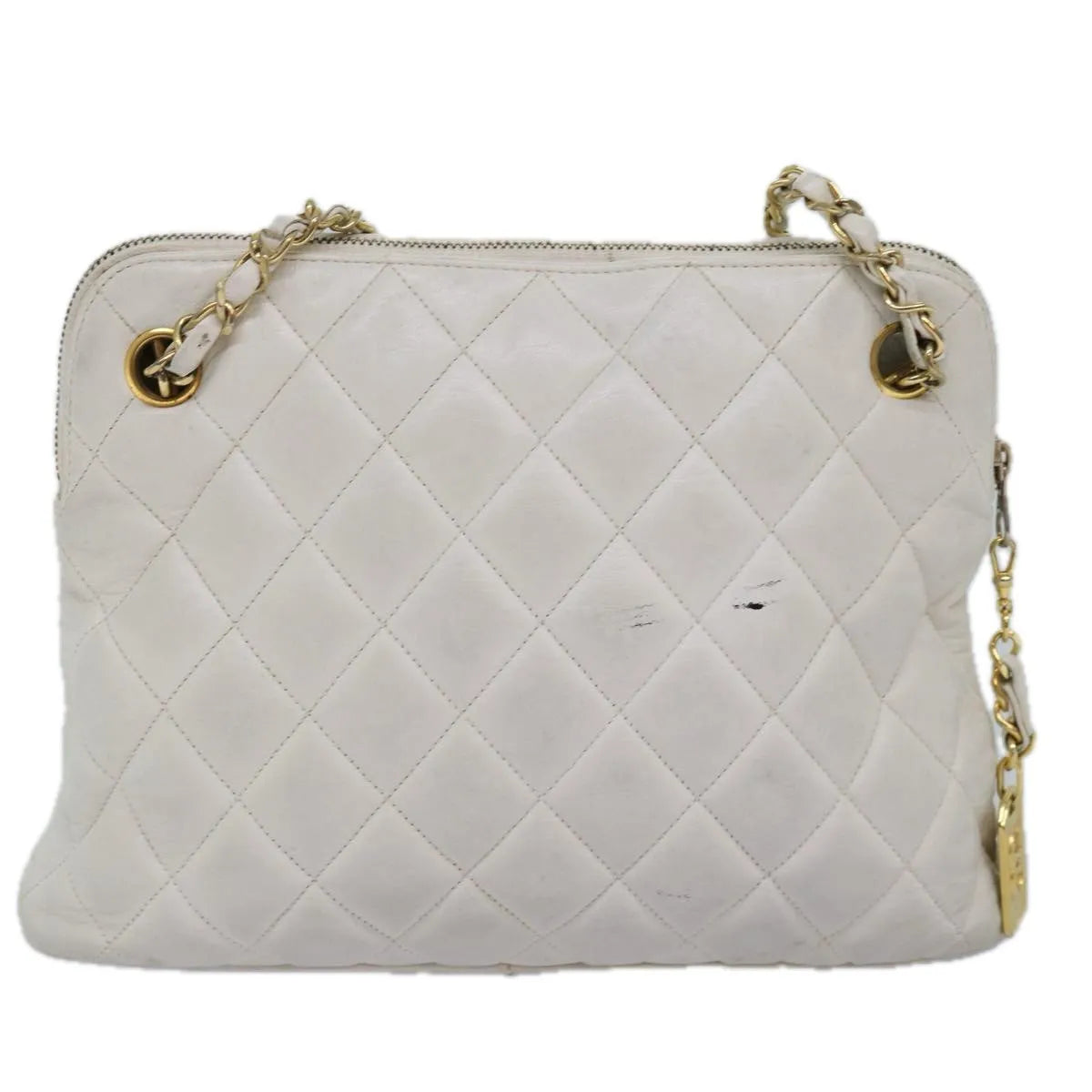 Chanel Vintage Zip Chain Quilted Caviar White Leather Shoulder Bag Bag (Pre-Owned)