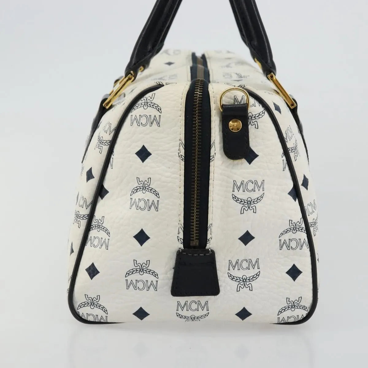 MCM Visetos Logogramme Leather White Leather Handbag (Pre-Owned)