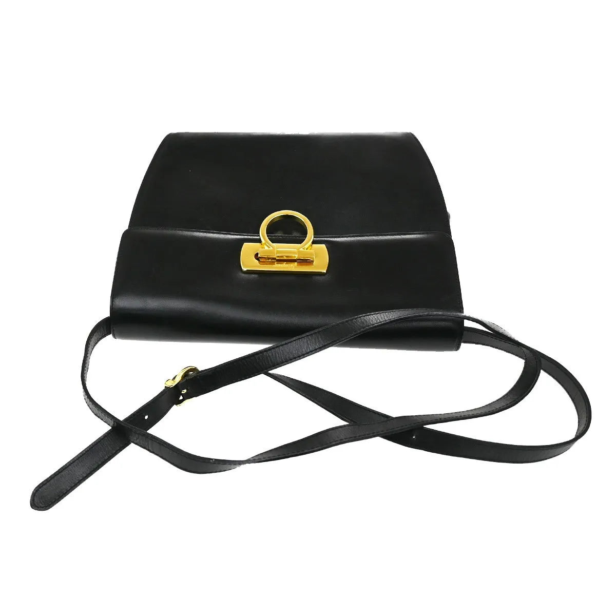 Salvatore Ferragamo Gancini Leather Black Leather Shoulder Bag Bag (Pre-Owned)
