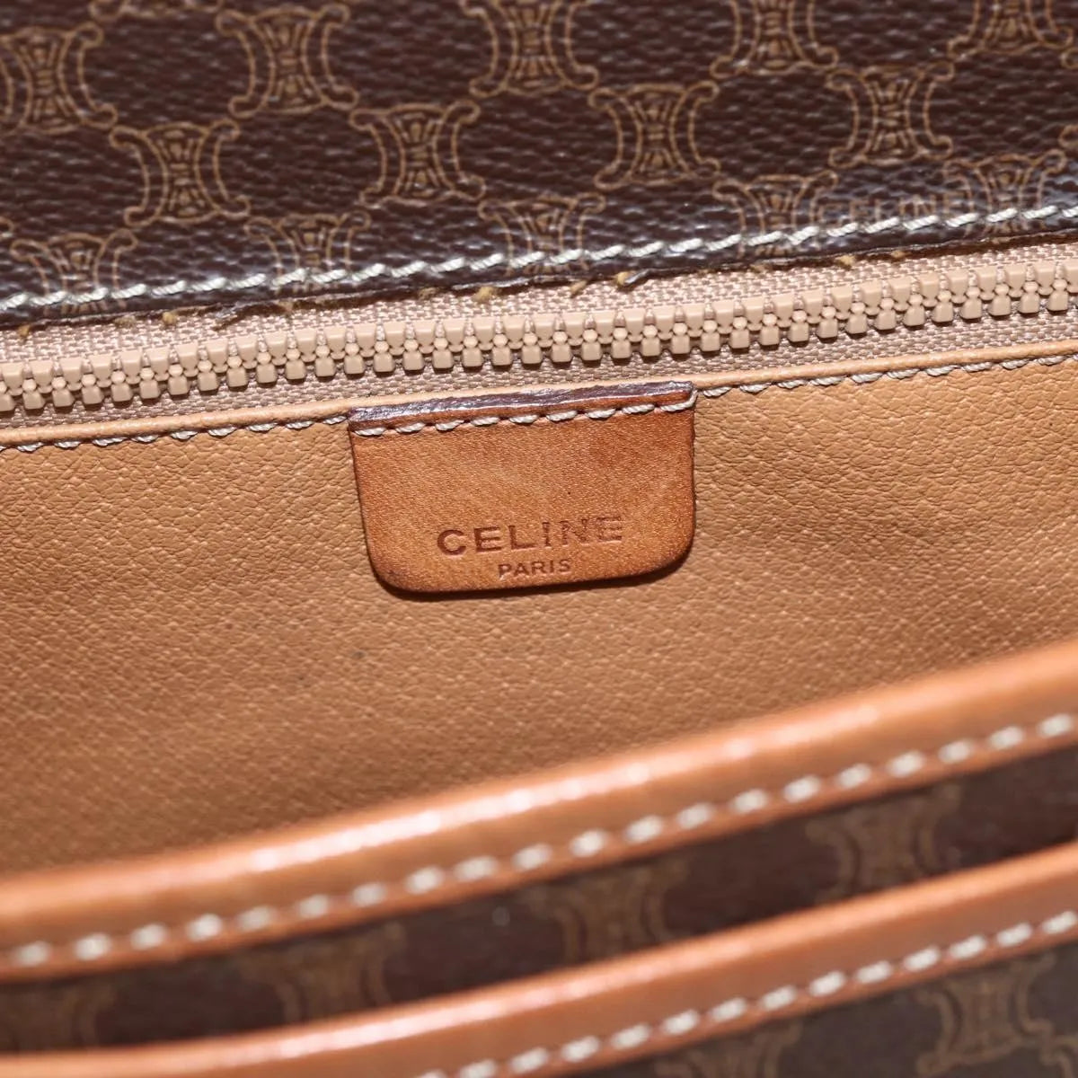 Celine Vintage Macadam Canvas And Leather Brown Canvas Shoulder Bag Bag (Pre-Owned)