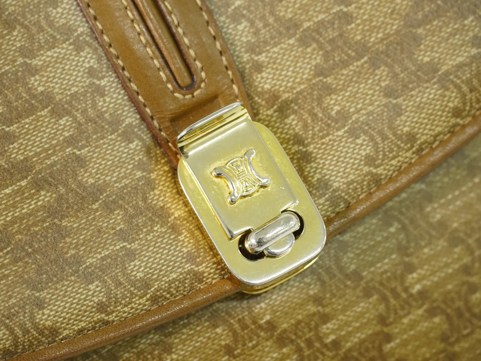 Celine Vintage Macadam Canvas And Leather Beige Canvas Shoulder Bag Bag (Pre-Owned)