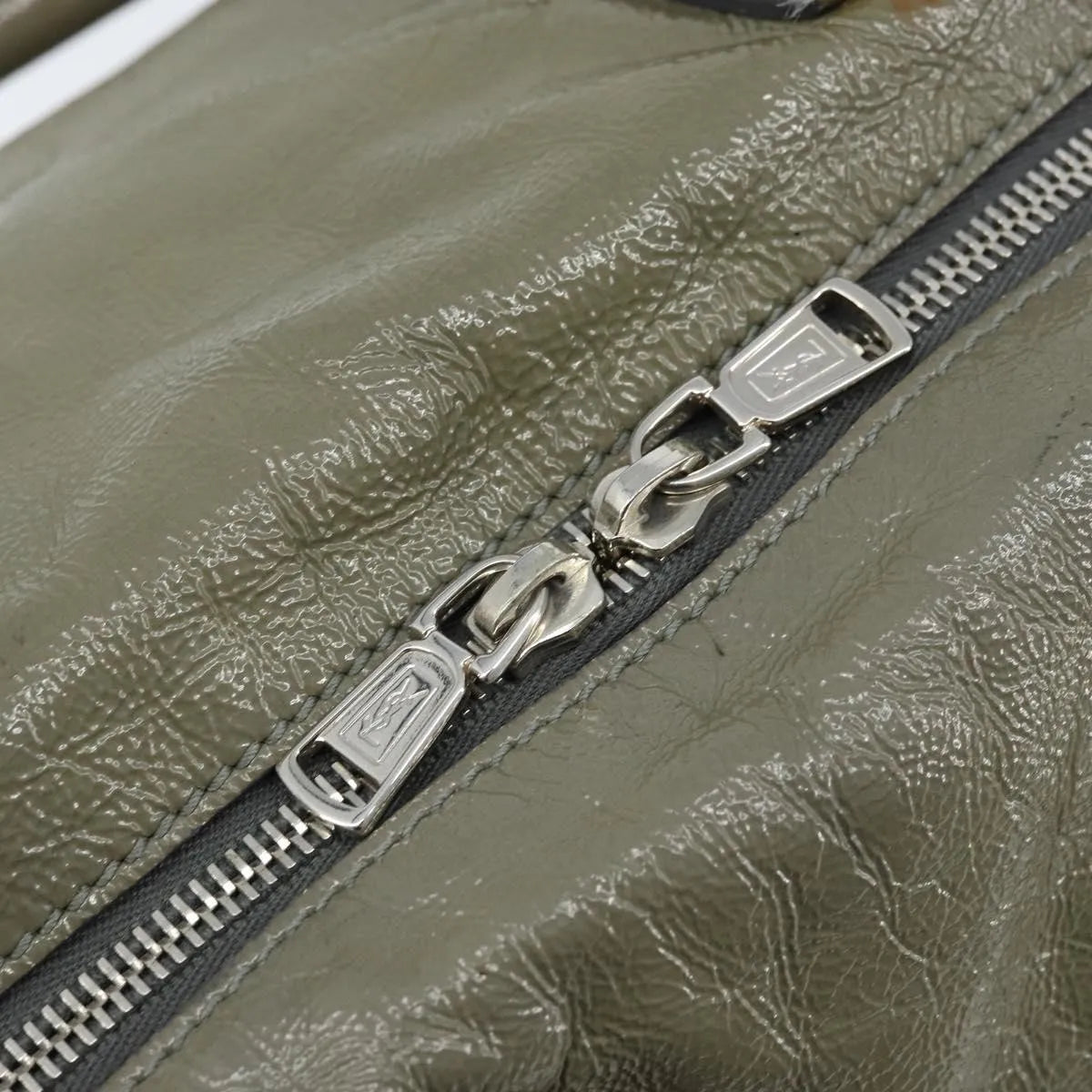 Saint Laurent Easy Y Satchel Patent Khaki Patent_Leather Handbag (Pre-Owned)