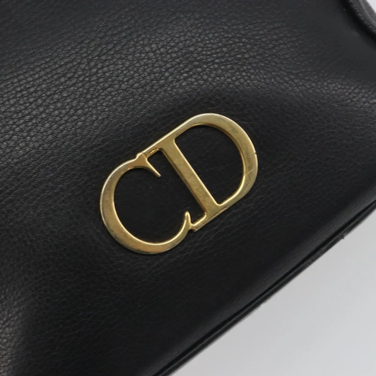 Christian Dior Vintage Cd Logo Tote Leather Black Leather Handbag (Pre-Owned)