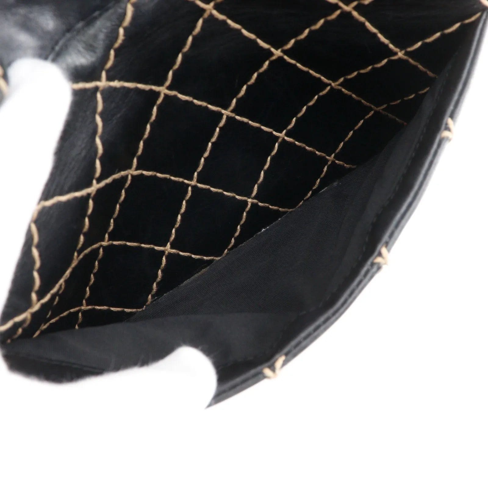 Chanel Surpique Boston Quilted Leather Black Leather Handbag (Pre-Owned)