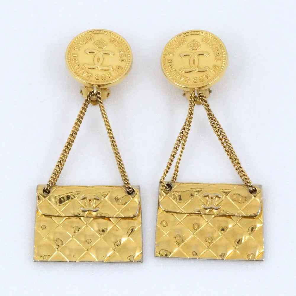 Chanel 31 Rue Cambon Flap Bag Clip-On Metal Gold Gold_Plated Earrings Jewelry (Pre-Owned)