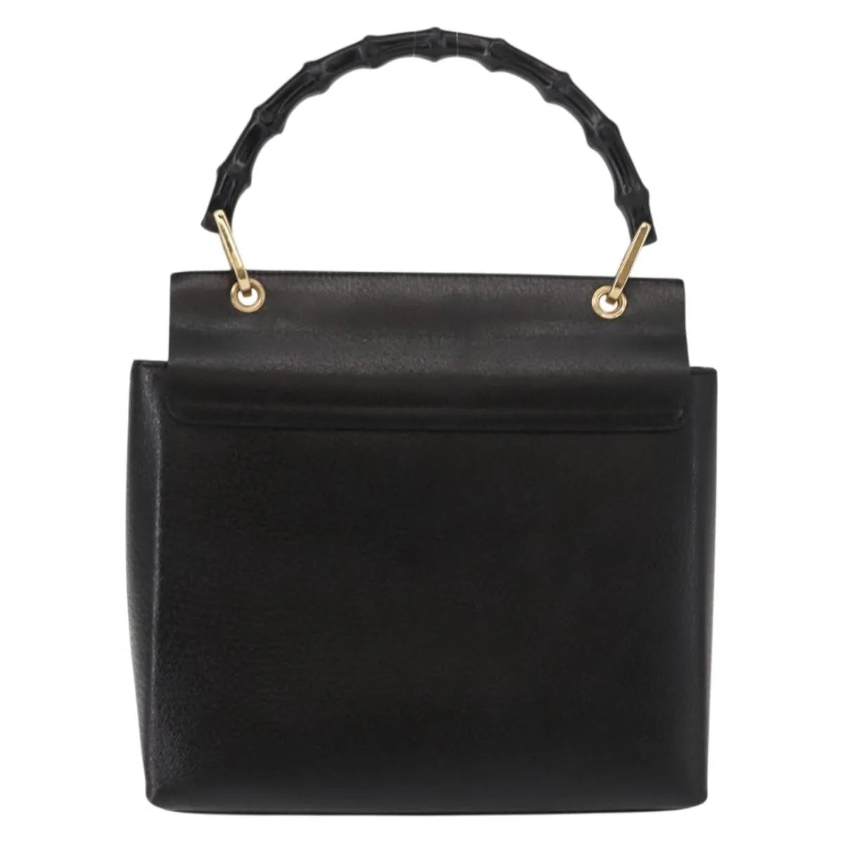Gucci Vintage Bamboo Handle Leather Black Leather Handbag (Pre-Owned)