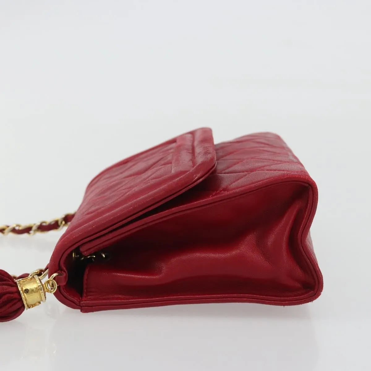 Chanel Vintage Tassel Flap Quilted Lambskin Red Leather Shoulder Bag Bag (Pre-Owned)