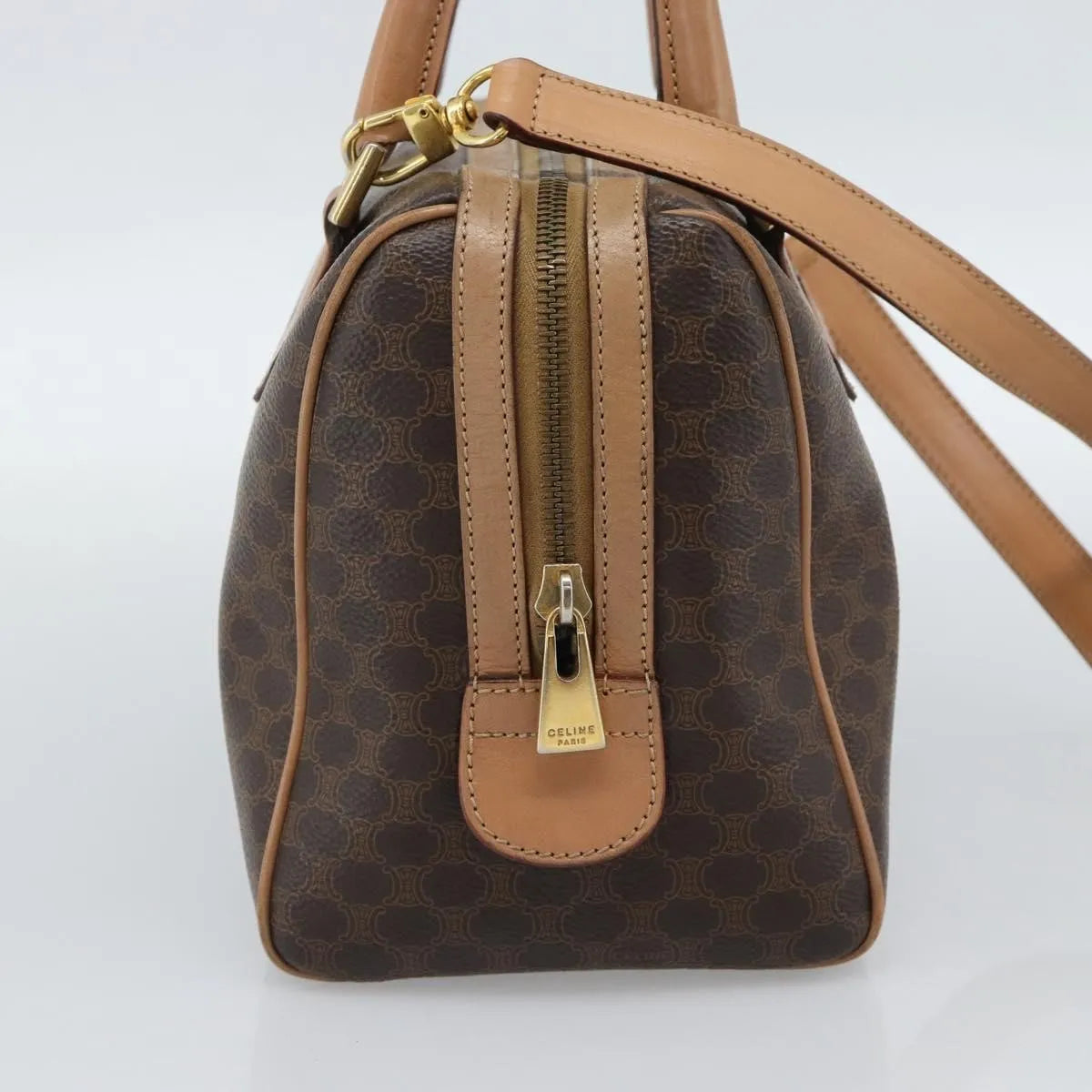 Celine Vintage Macadam Boston Canvas And Leather Brown Pvc Handbag (Pre-Owned)
