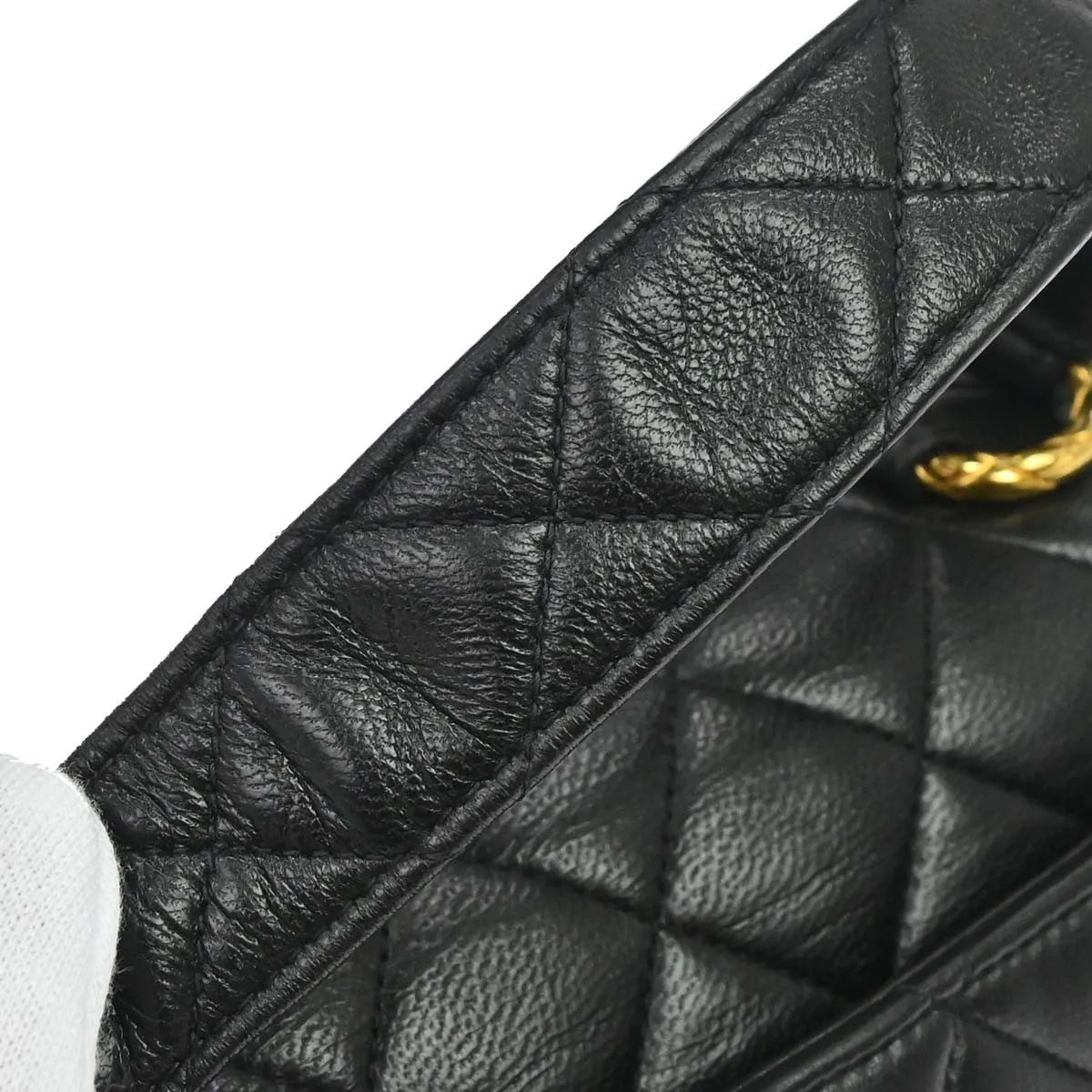 Chanel Vintage Top Handle Flap Quilted Lambskin Black Calfskin Handbag (Pre-Owned)