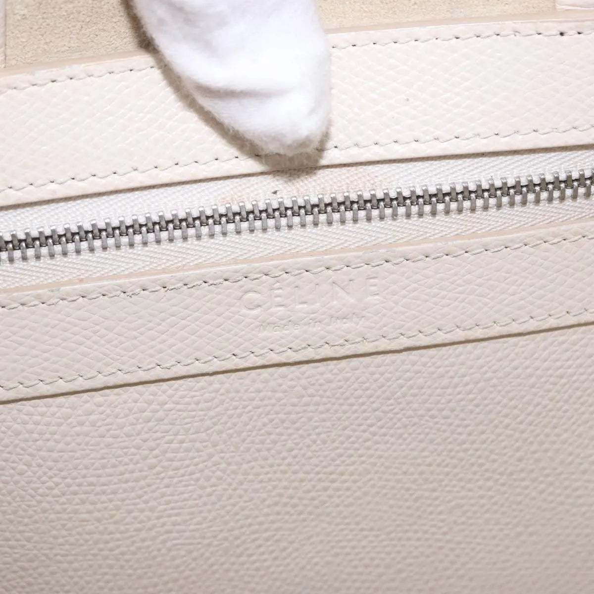 Celine Vertical Bi-Cabas Tote Leather White Leather Tote Bag Bag (Pre-Owned)