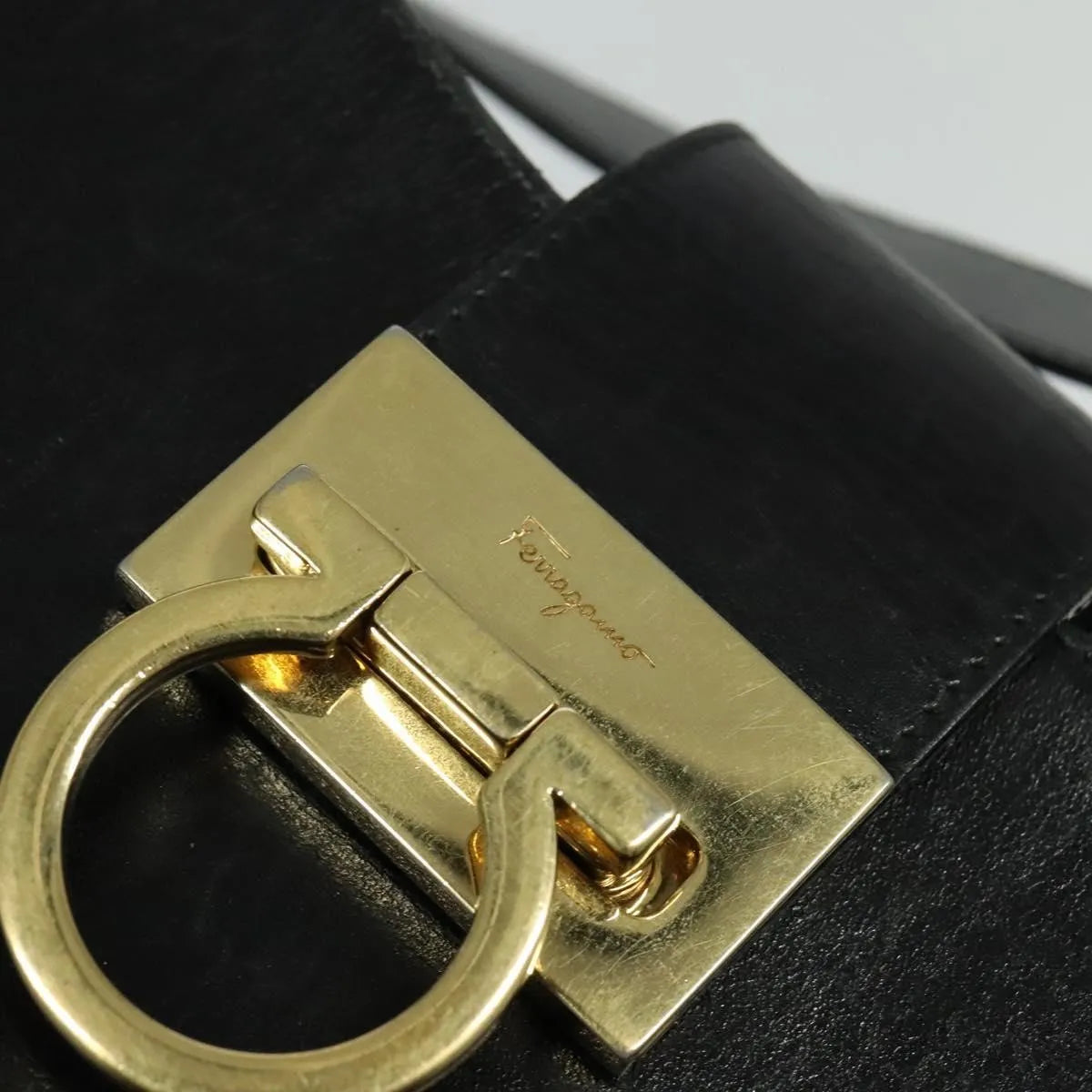 Salvatore Ferragamo Gancio Flap Hobo Leather Black Leather Shoulder Bag Bag (Pre-Owned)