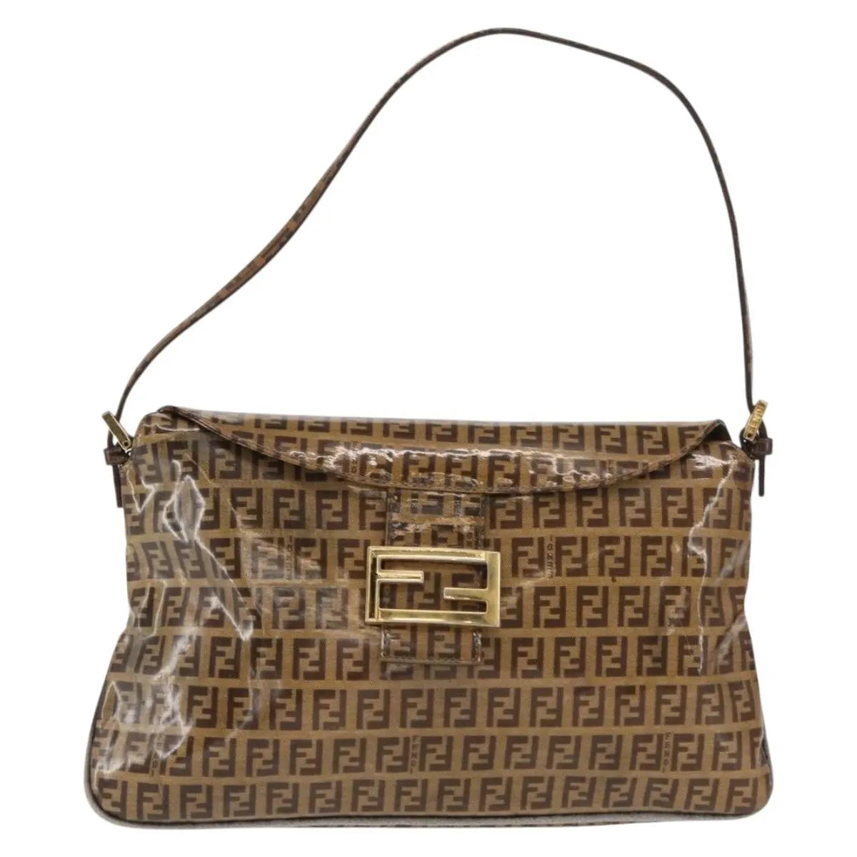 Fendi Mamma Baguette Cuir Verni Brown Pvc Shoulder Bag Bag (Pre-Owned)