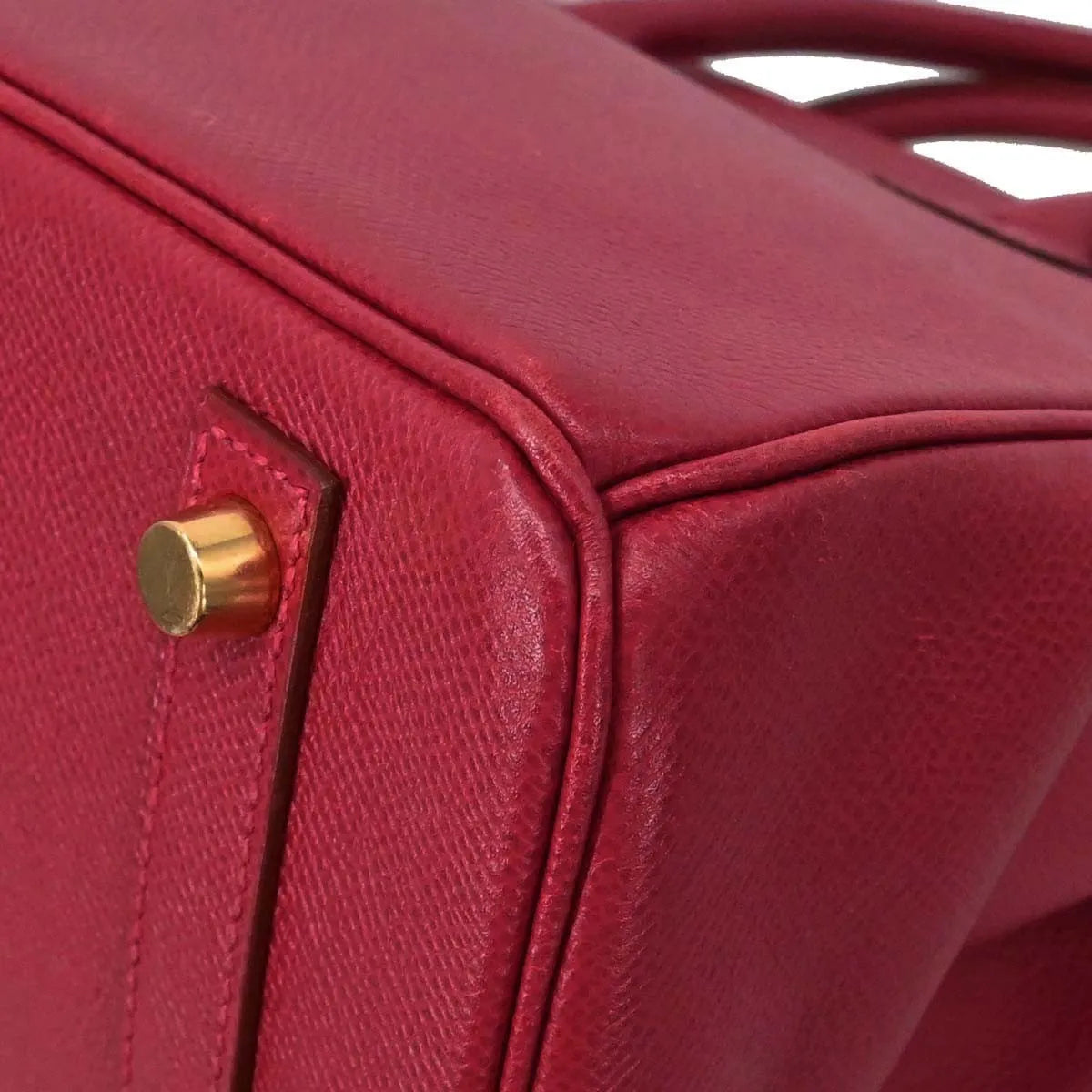Hermes Birkin Handbag Red Courchevel With Gold Hardware Red Leather Handbag (Pre-Owned)