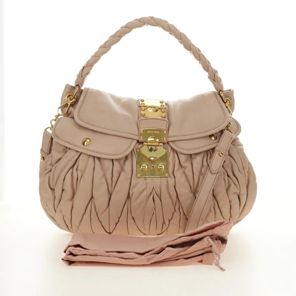 Miu Miu Madras Convertible Lock Tote Leather Pink_Gold Leather Handbag (Pre-Owned)
