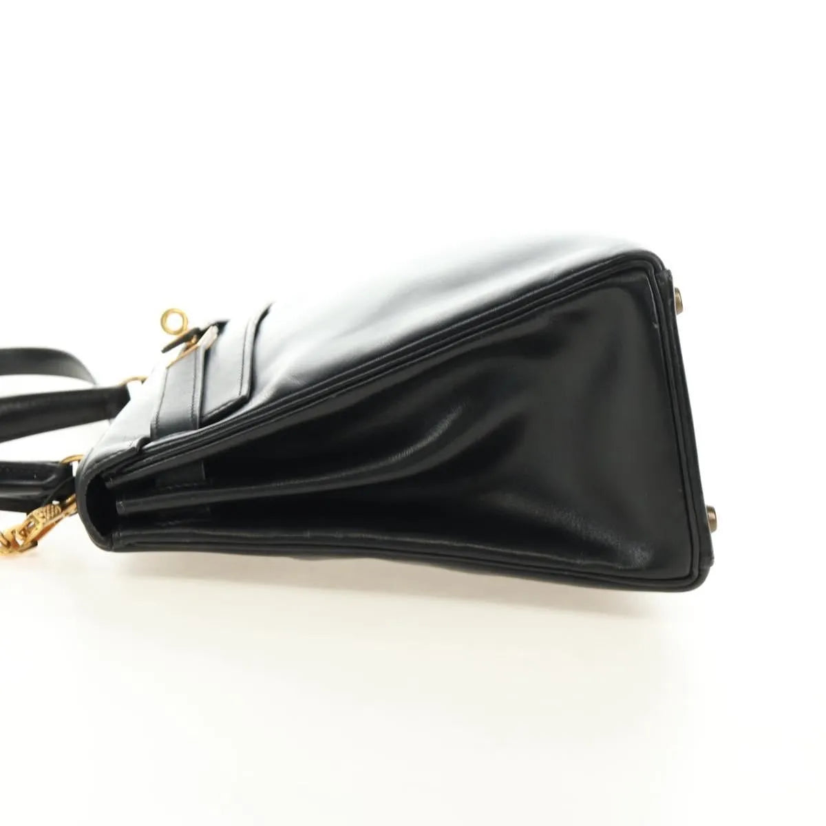 Hermes Kelly Black Box Calf With Gold Hardware Black Calfskin Handbag (Pre-Owned)