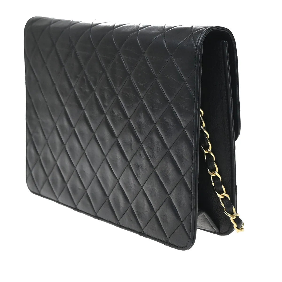 Chanel Vintage Clutch With Chain Quilted Leather Black Leather Clutche & Pouche Bag (Pre-Owned)