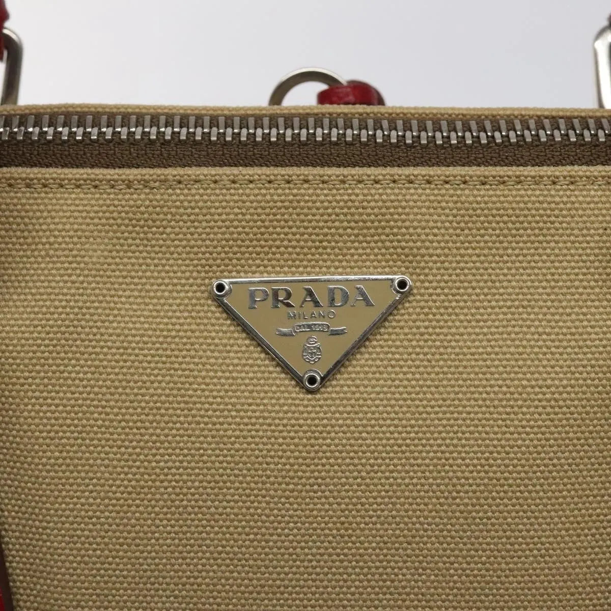 Prada Promenade Tote Canvas And Leather Beige Canvas Shoulder Bag Bag (Pre-Owned)
