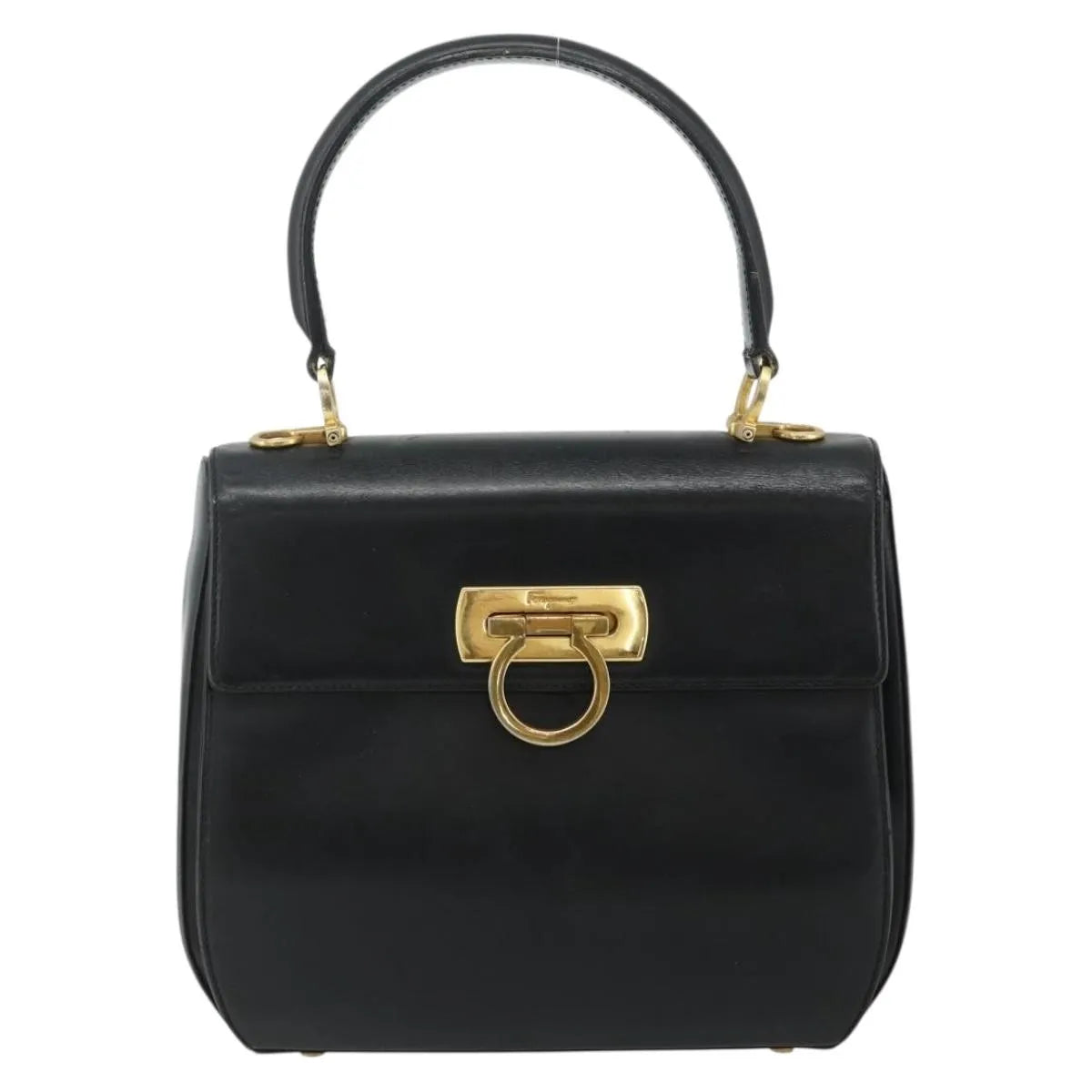 Salvatore Ferragamo Gancini Leather Black Leather Handbag (Pre-Owned)