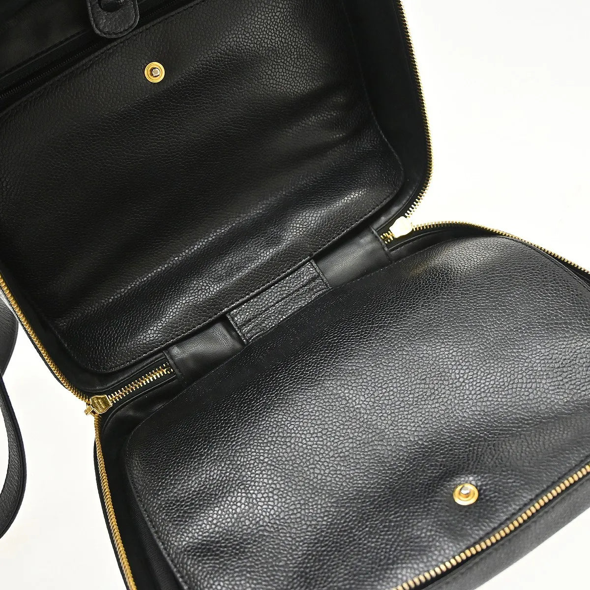 Chanel Vintage Timeless Zip Around Vanity Case Caviar Black Leather Handbag (Pre-Owned)