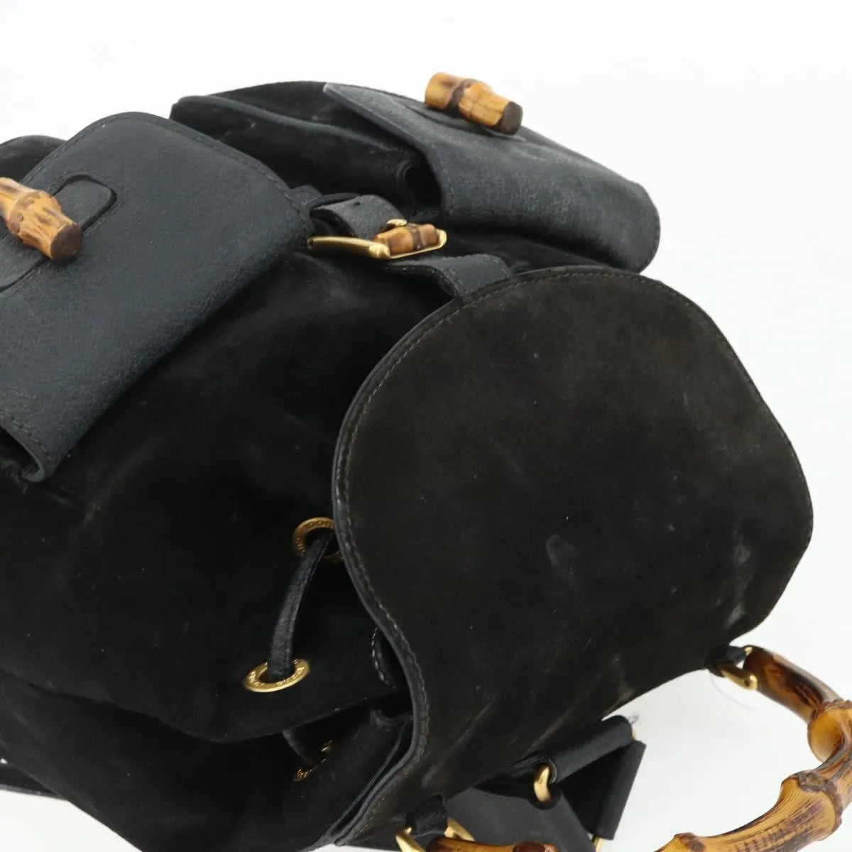 Gucci Vintage Bamboo Suede Black Suede Backpack Bag (Pre-Owned)