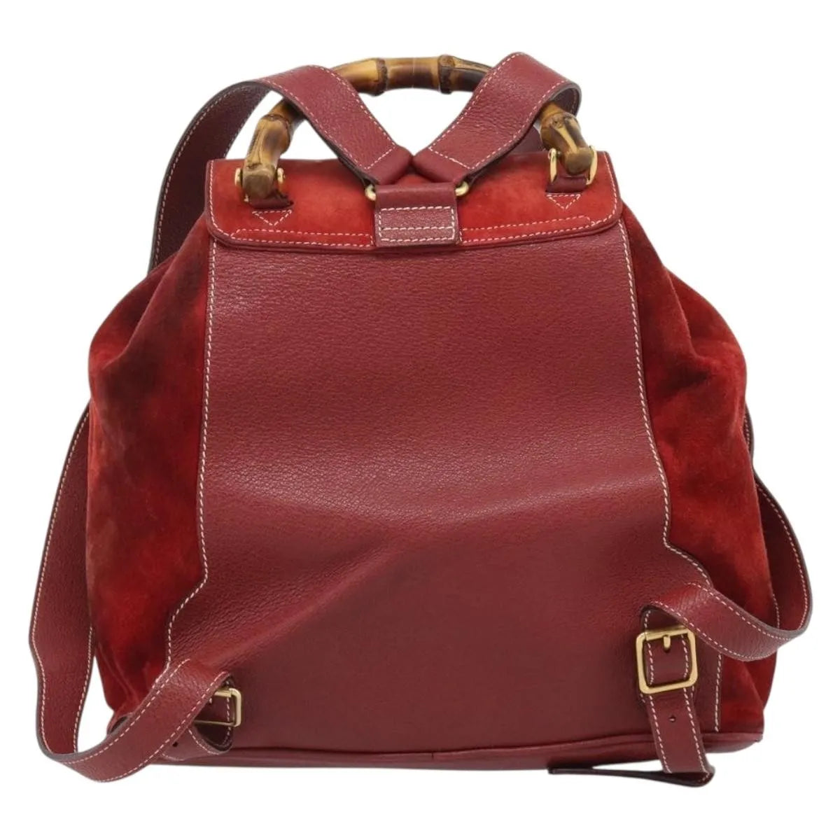 Gucci Vintage Bamboo Suede Red Suede Backpack Bag (Pre-Owned)