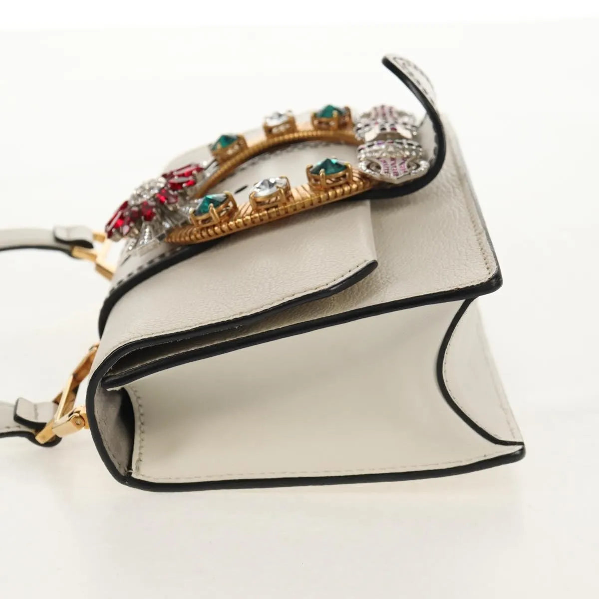 Miu Miu Madras Crystal Buckle Leather White Leather Shoulder Bag Bag (Pre-Owned)