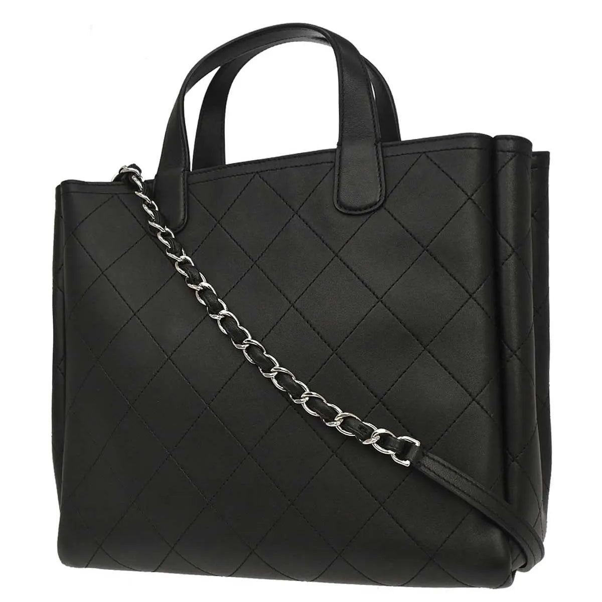 Chanel Covered Cc Shopping Tote Stitched Calfskin Black Leather Tote Bag Bag (Pre-Owned)