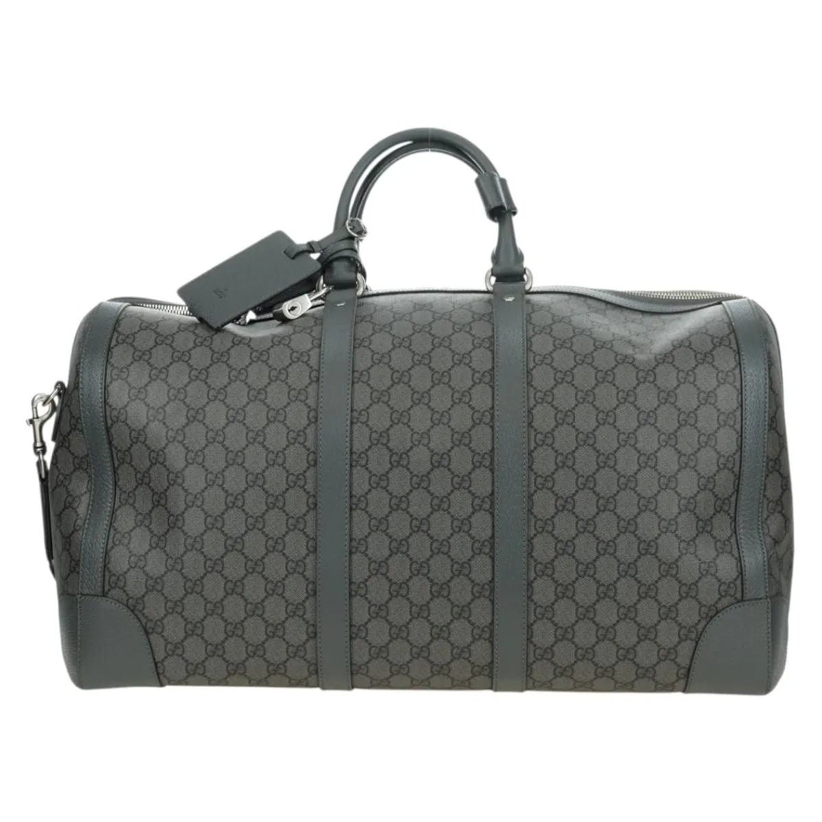 Gucci Web Trim Weekend Duffle Bag Gg Coated Canvas Gray Pvc Handbag (Pre-Owned)