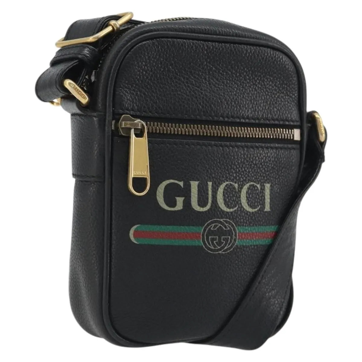 Gucci Logo Zip Messenger Printed Leather Black Leather Clutche & Pouche Bag (Pre-Owned)