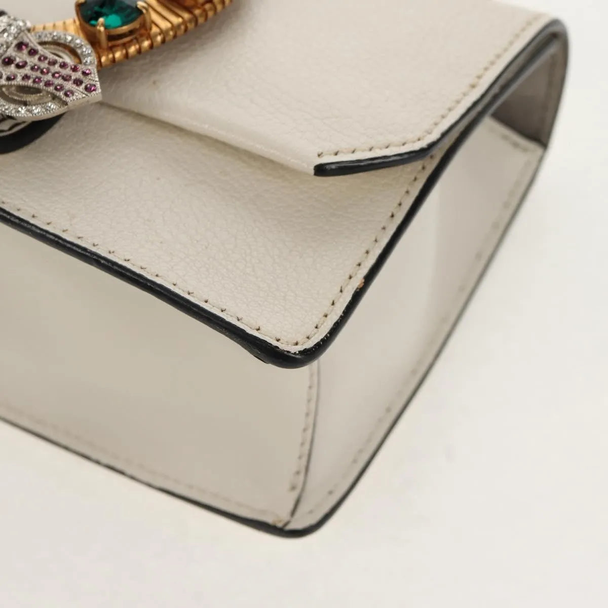 Miu Miu Madras Crystal Buckle Leather White Leather Shoulder Bag Bag (Pre-Owned)