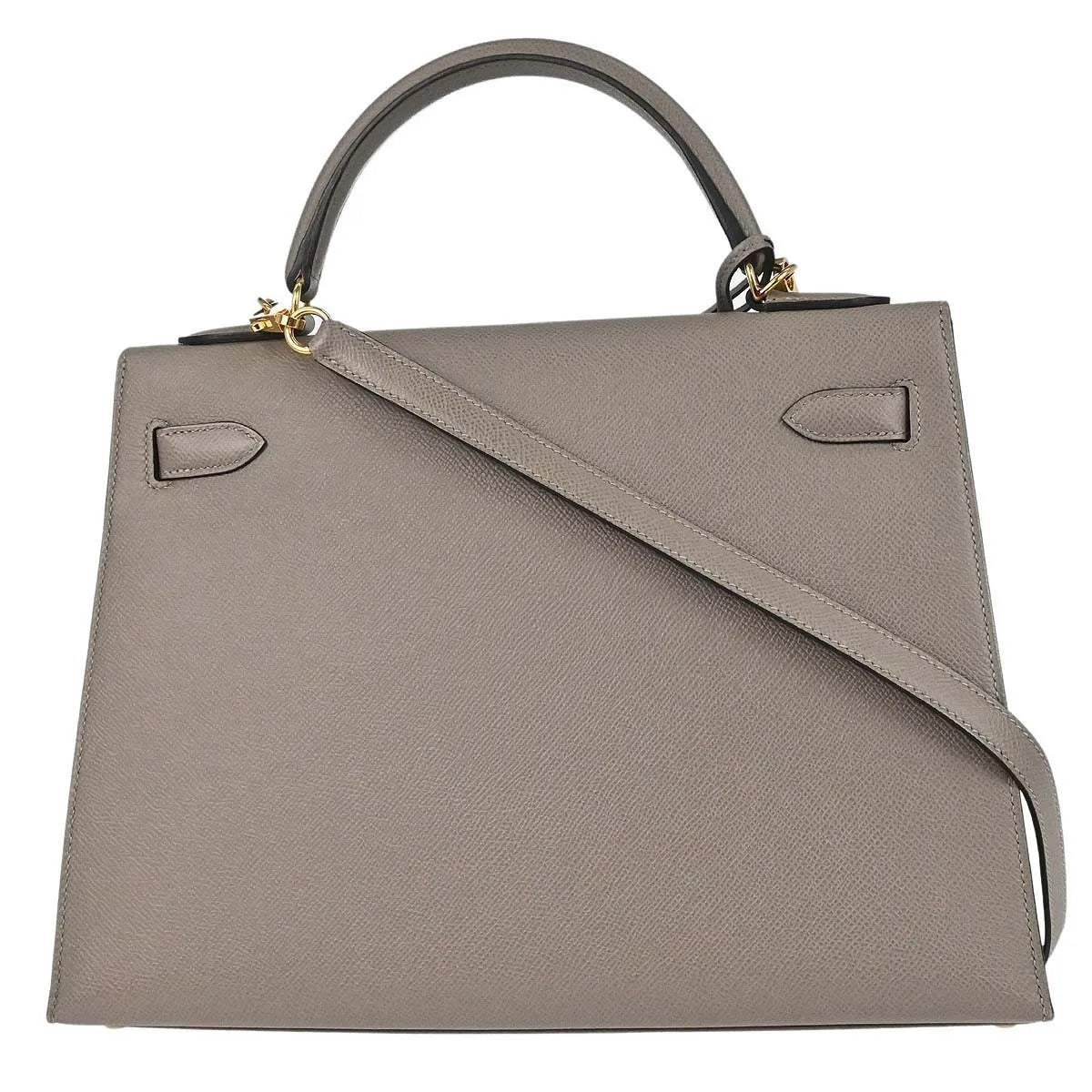 Hermes Kelly Grey Epsom With Gold Hardware Gray Leather Handbag (Pre-Owned)