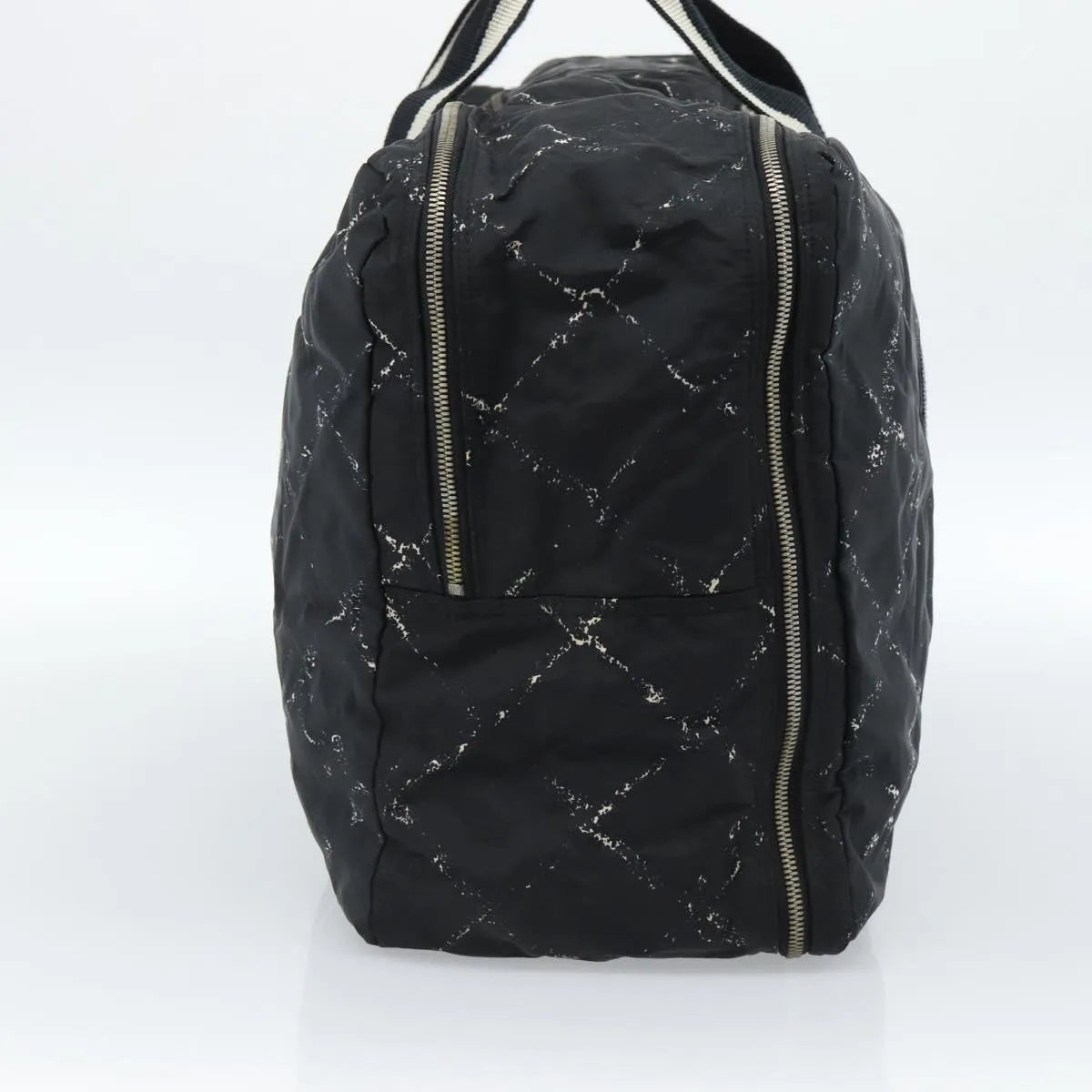 Chanel Travel Line Boston Printed Nylon Black Nylon Handbag (Pre-Owned)