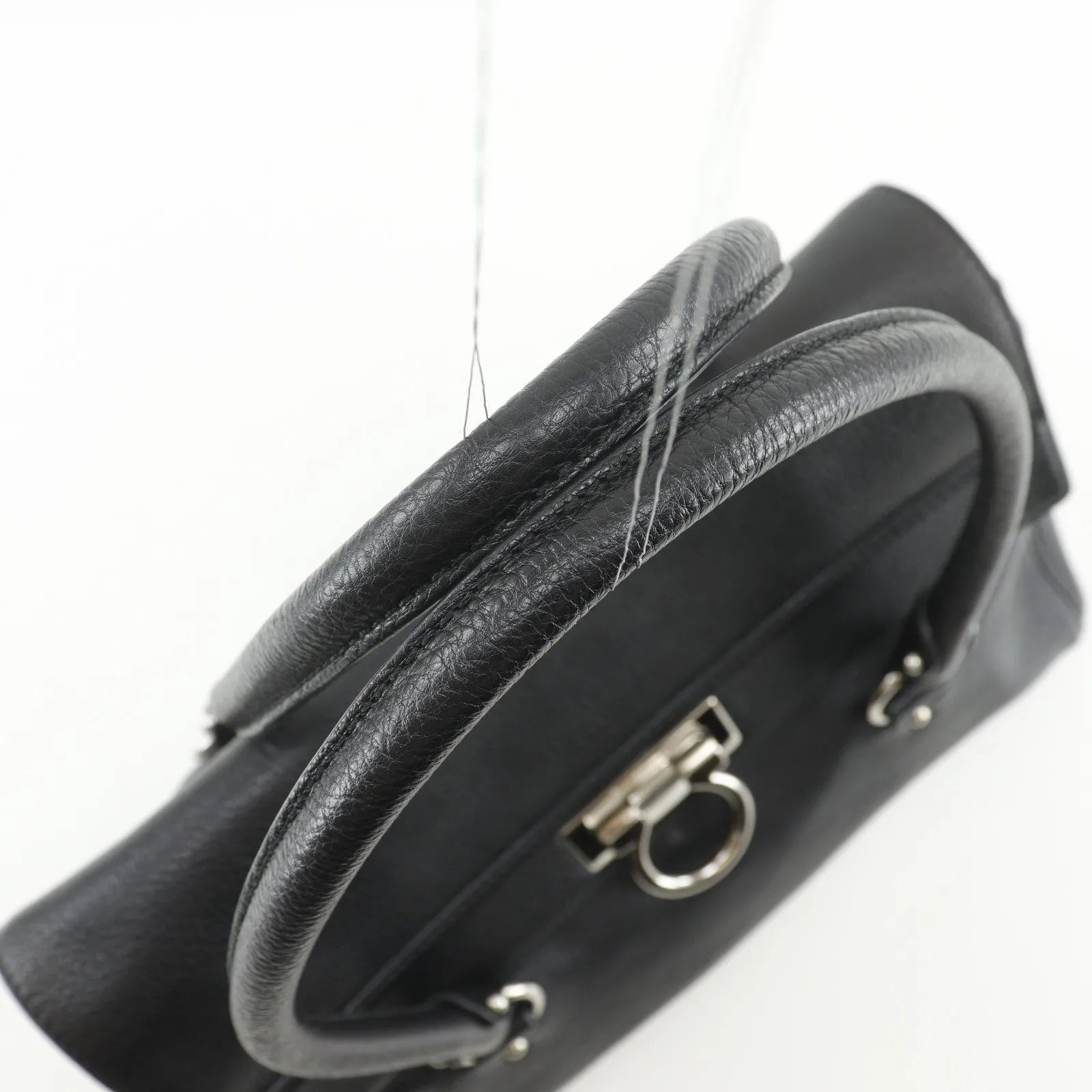Salvatore Ferragamo Gancini Satchel Leather Black Leather Shoulder Bag Bag (Pre-Owned)
