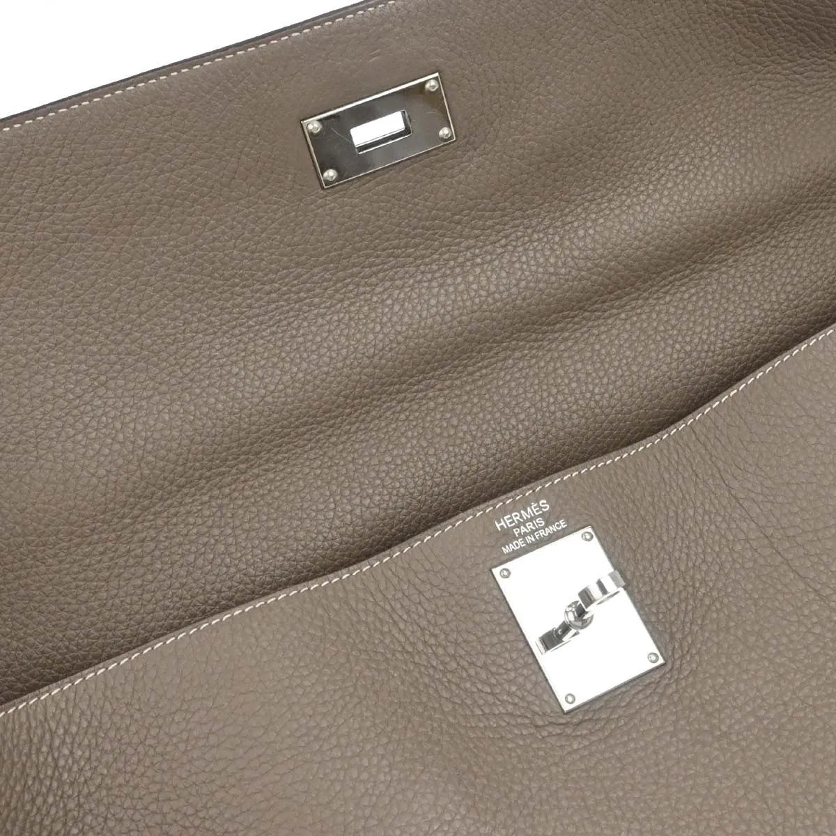 Hermes Shoulder Kelly Clemence Gray Leather Handbag (Pre-Owned)