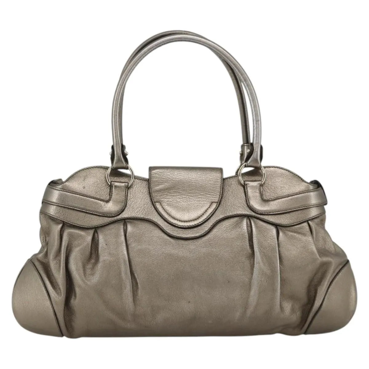 Salvatore Ferragamo Gancini Leather Silver Leather Handbag (Pre-Owned)