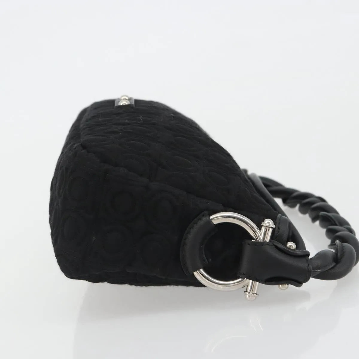 Salvatore Ferragamo Gancini Hobo Leather Black Cotton Handbag (Pre-Owned)