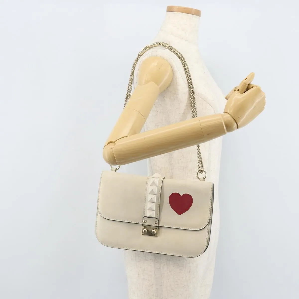 Valentino Garavani Glam Lock Leather White Leather Shoulder Bag Bag (Pre-Owned)