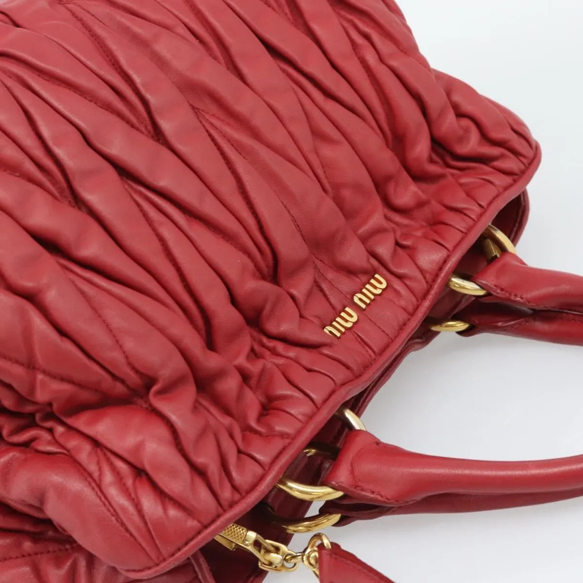 Miu Miu Matelassé Nappa Leather Top Handle Bag Leather Red Leather Shoulder Bag Bag (Pre-Owned)