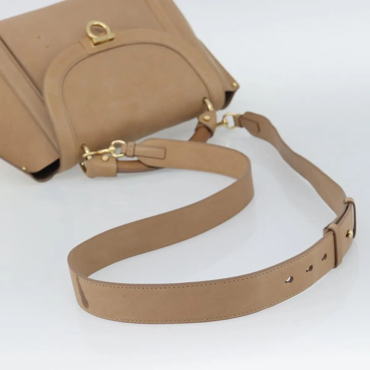 Salvatore Ferragamo Sofia Rainbow Saddle Leather Beige Leather Handbag (Pre-Owned)