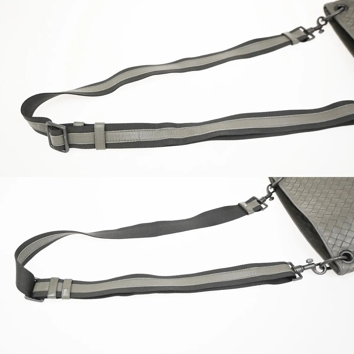 Bottega Veneta Flat Messenger Intrecciato Nappa Gray Leather Shoulder Bag Bag (Pre-Owned)