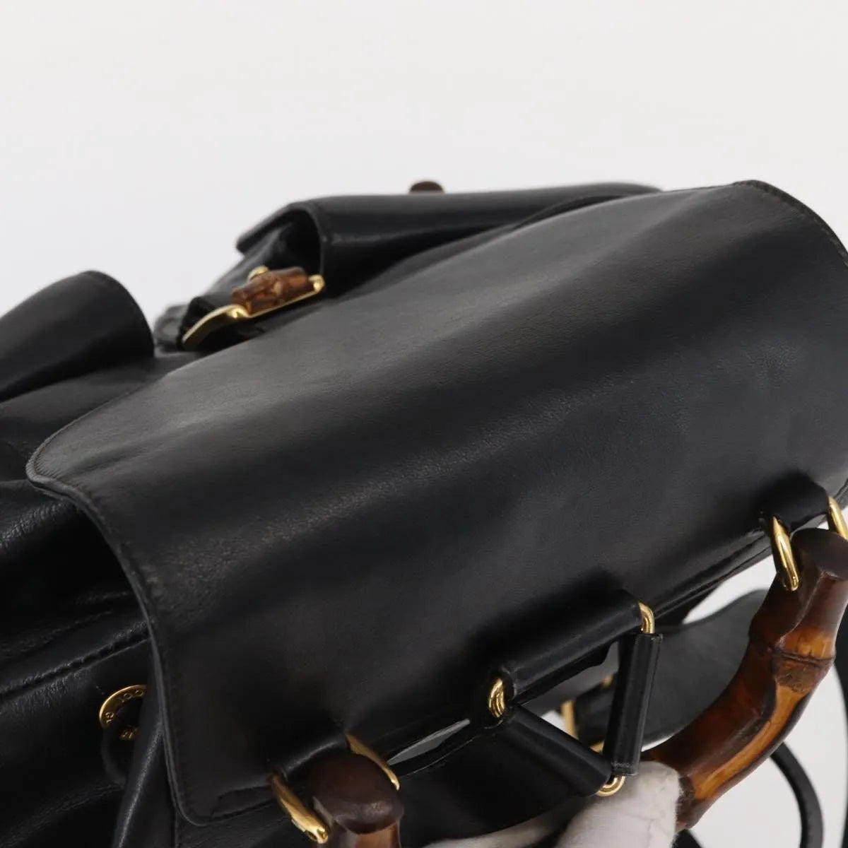 Gucci Vintage Bamboo Leather Black Leather Backpack Bag (Pre-Owned)