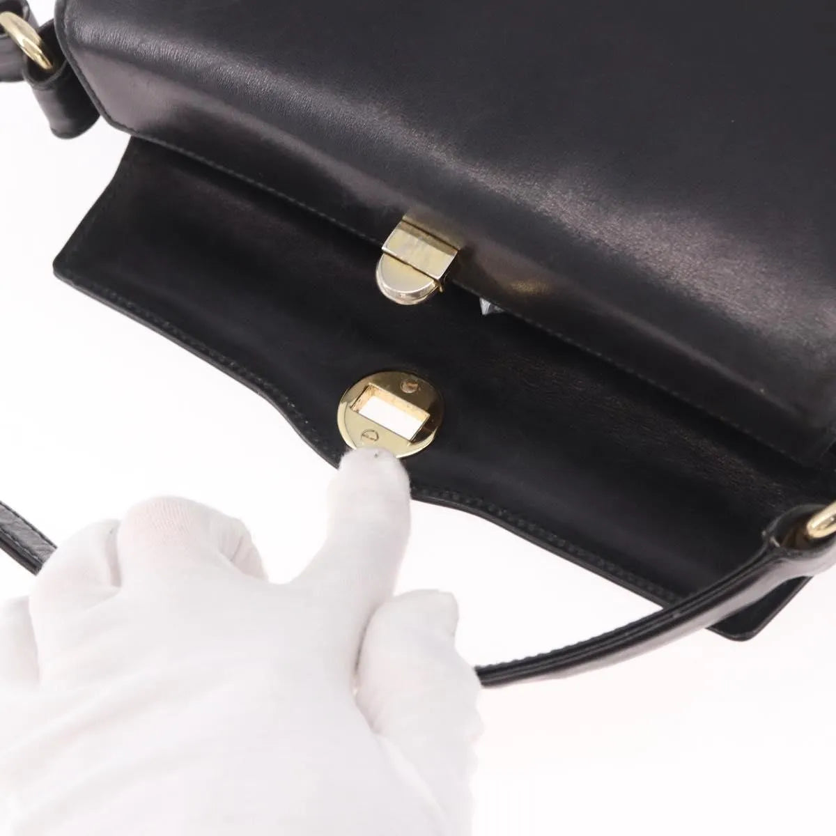 Gucci Vintage Convertible Bamboo Box Leather Black Leather Handbag (Pre-Owned)