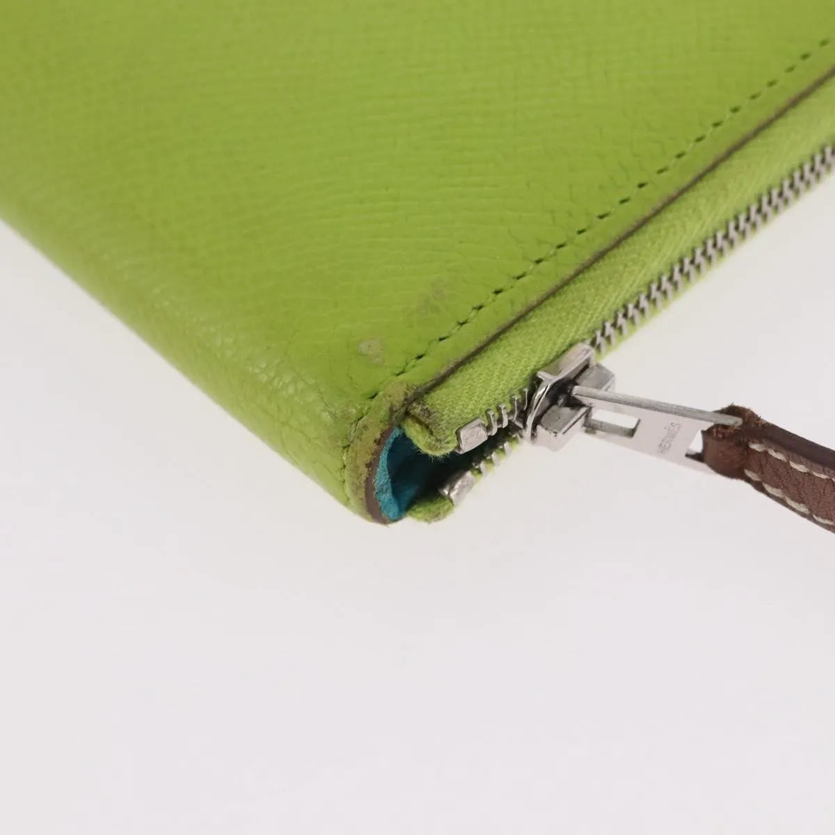 Hermes Azap Zip Around Wristlet Wallet With Lucky Strap Epsom Green Leather Wallets Accessory (Pre-Owned)
